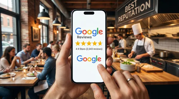 Avis Google restaurant affichés sur smartphone
